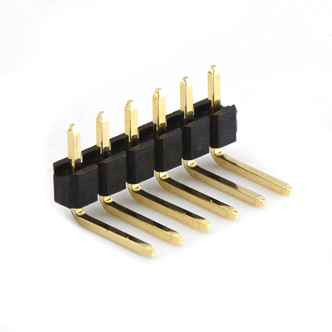 Pitch 2.54mm 90° 单排 DIP 单塑排针 弯平面 PC :6.0MM 06Pin 黑色 镀全金G/F